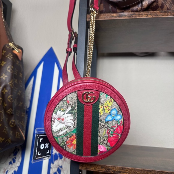 Gucci Ophedia Red Floral Mini Backpack Round Bag - Picture 2 of 8
